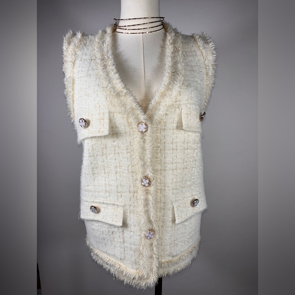 tweed vest with jewel buttons